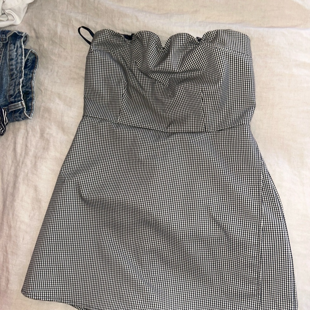 Urban Outfitters Black & White Gingham Strapless Mini Dress